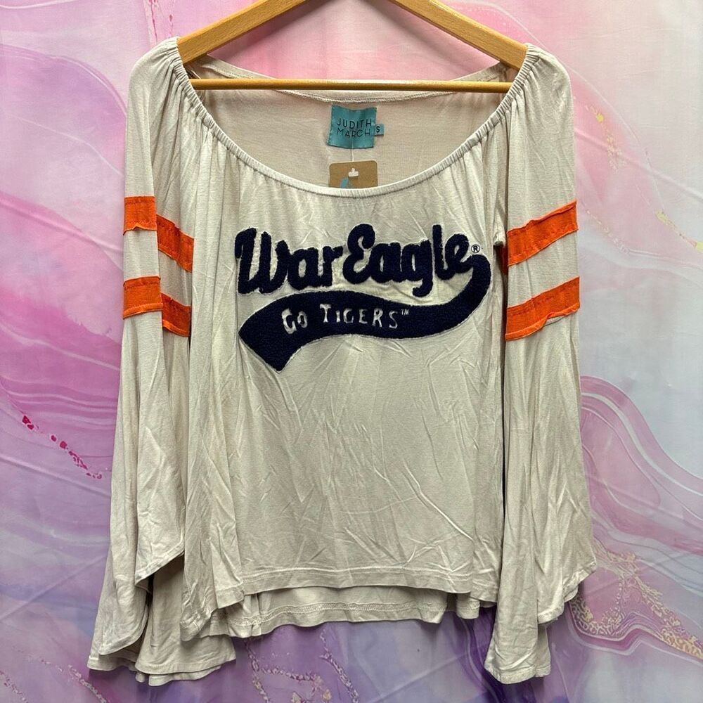 Judith March S Auburn University Tiger War Eagle Bell Sleeve Blouse Boho Hippie